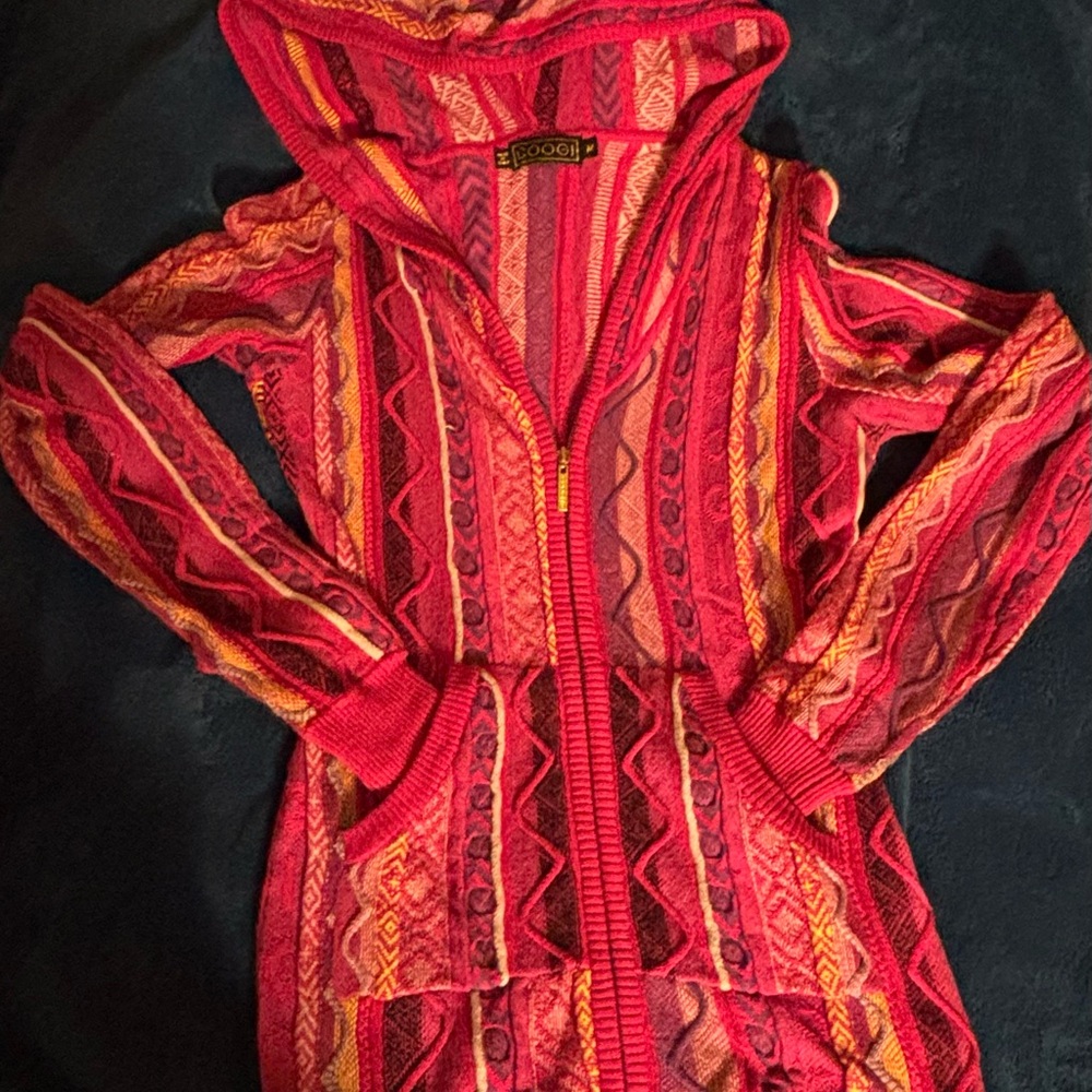 COOGI Red Multi-Stripe Hooded Knit Dress